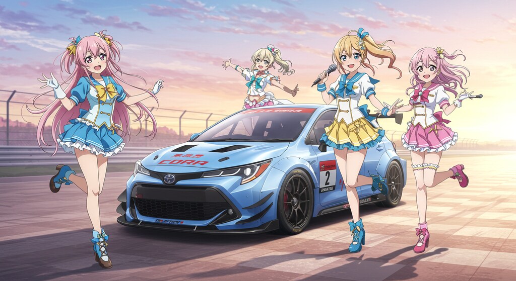 アニメキャラとGRカローラレーシングカー