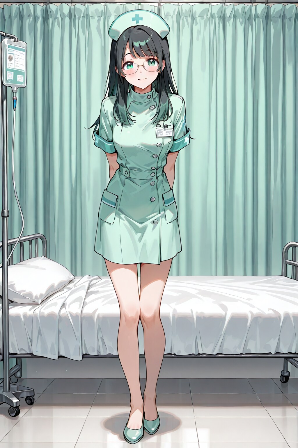 ミントグリーンの眼鏡ナースちゃん | の人気AIイラスト・グラビア