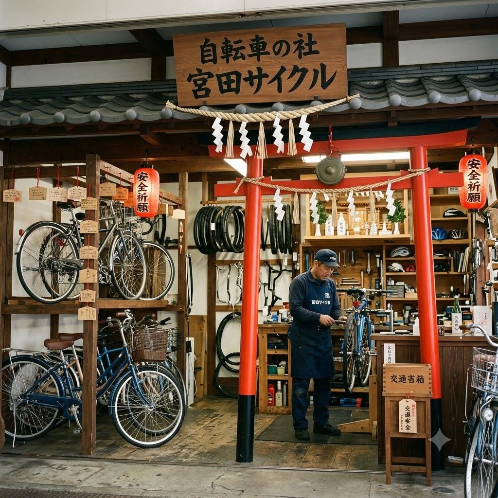 神社っぽい自転車屋さん