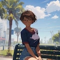 片足を上げた日焼け少女 2枚目