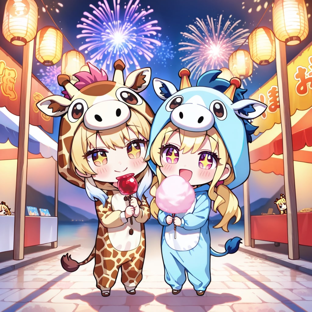 花火とキリン着ぐるみちび子ちゃん | の人気AIイラスト・グラビア