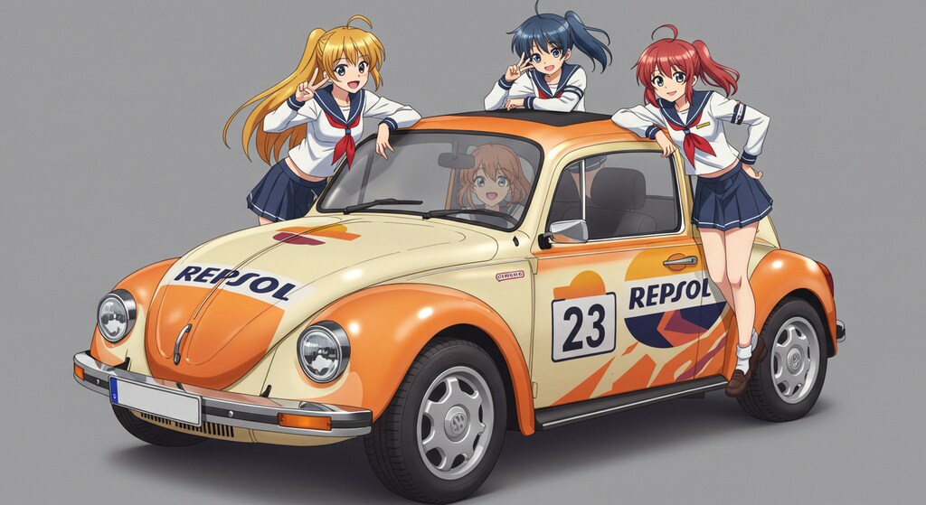 アニメキャラとレプソルカラーワーゲンビートル