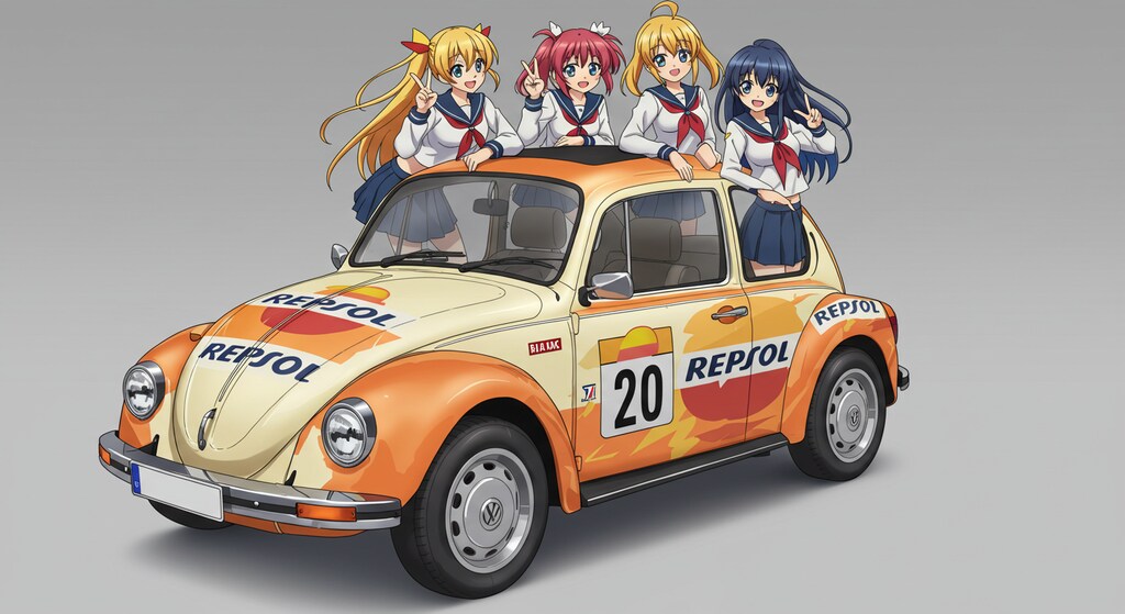 アニメキャラとレプソルカラーワーゲンビートル