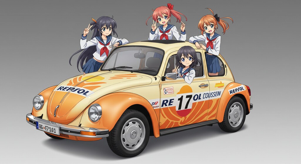 アニメキャラとレプソルカラーワーゲンビートル