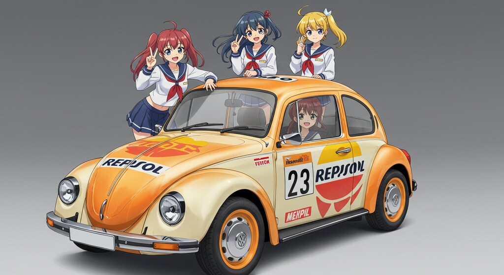 アニメキャラとレプソルカラーワーゲンビートル