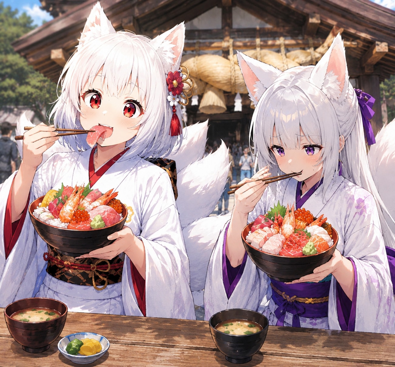 海鮮丼を食べる2人の御神体