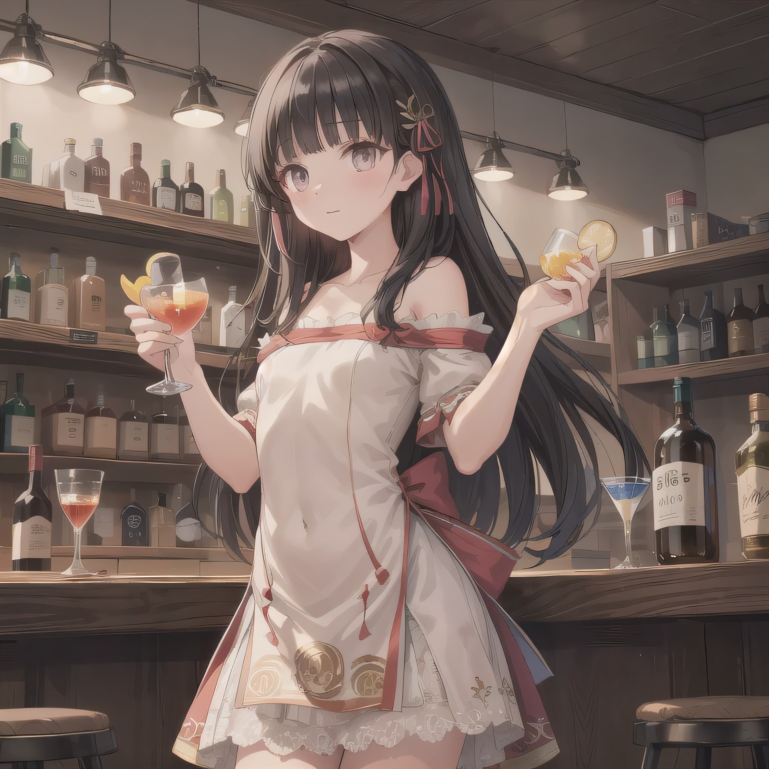 黒髪ロングで酒場の少女８ | の人気AIイラスト・グラビア