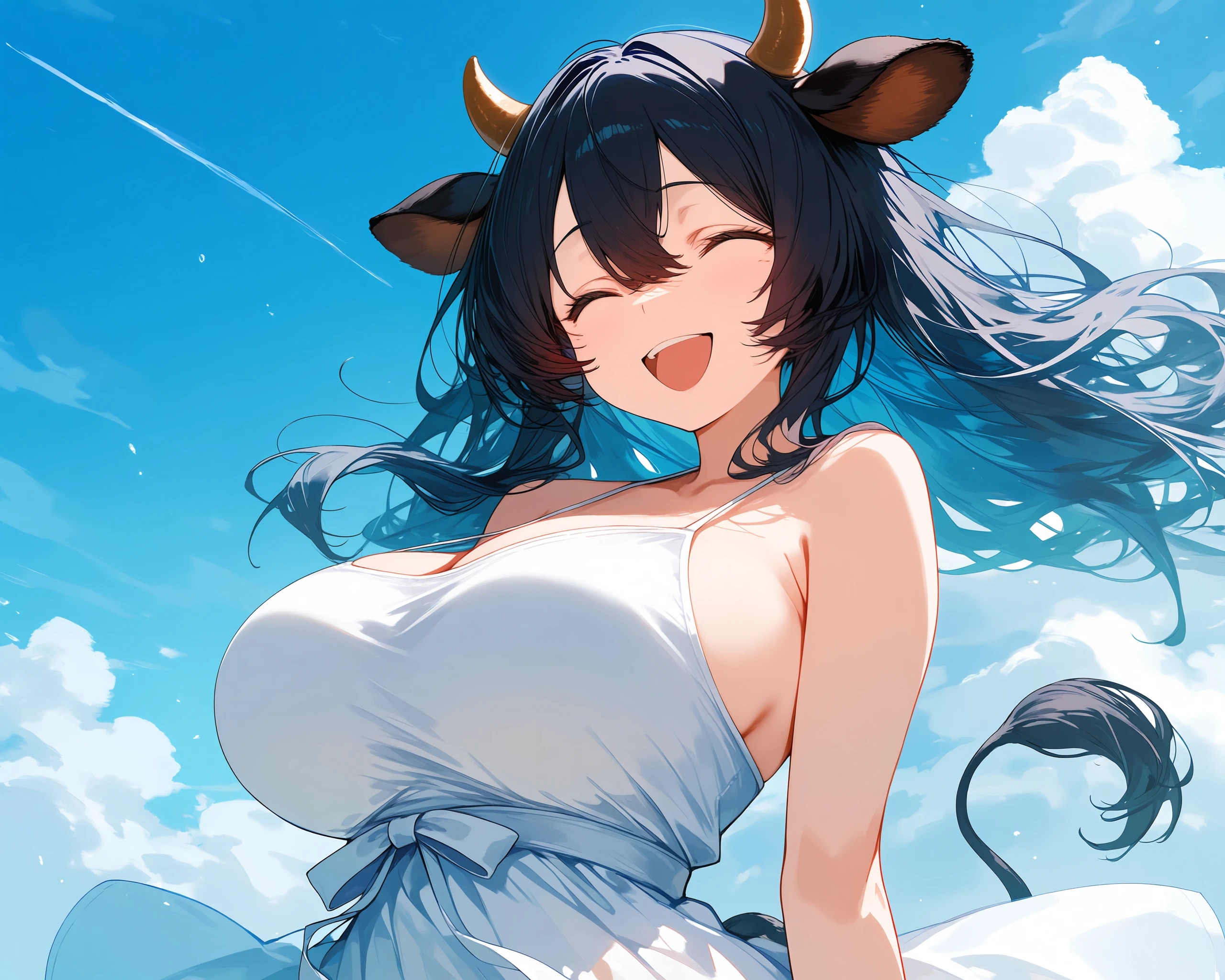 夏空の下の笑顔　牛娘さん
