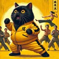 油絵映画風、ブルース・リーになりたいトラックスーツを着た黒猫 3枚目