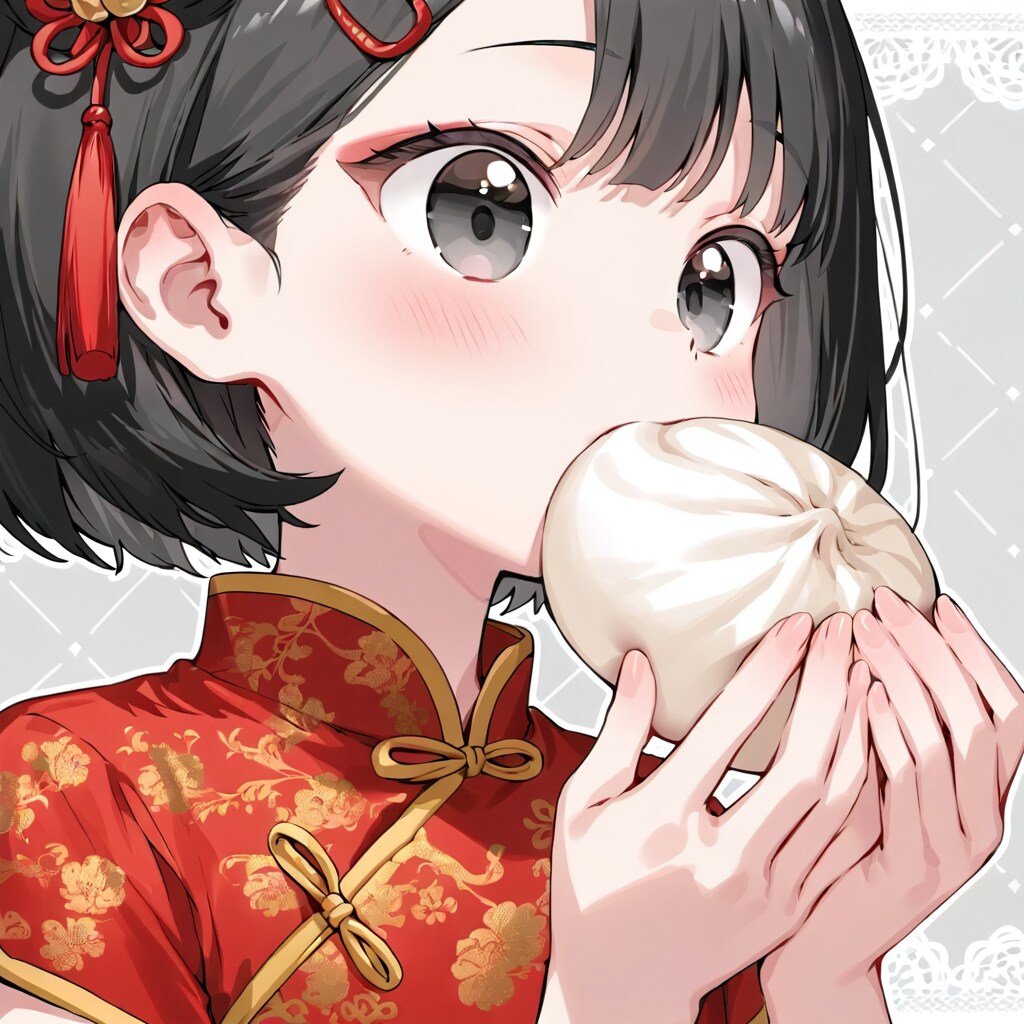 肉まんを食べる中華な子