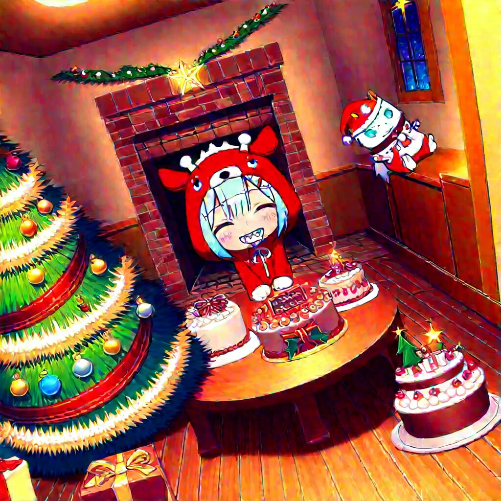 クリスマス団欒キリン着ぐるみちび子ちゃん