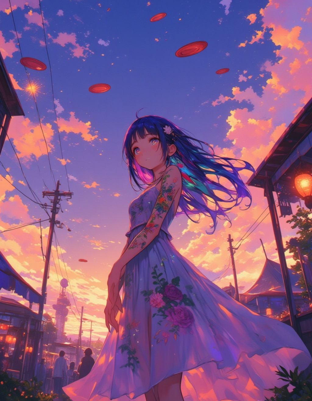 薄暮の祭りに舞う虹色の少女