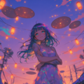 薄暮の祭りに舞う虹色の少女 2枚目