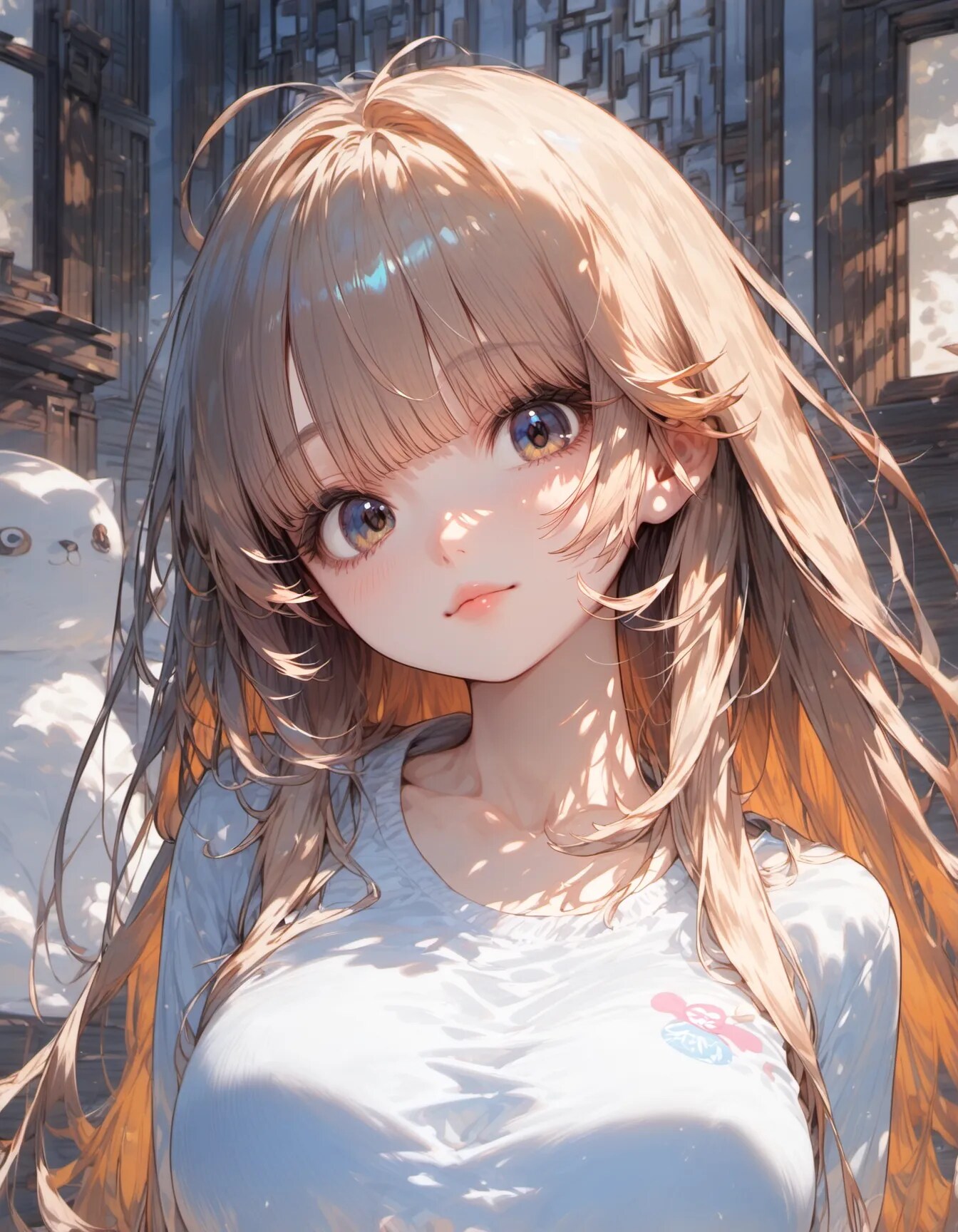 Sun-Dappled Portrait with a Feline Friend | の人気AIイラスト・グラビア