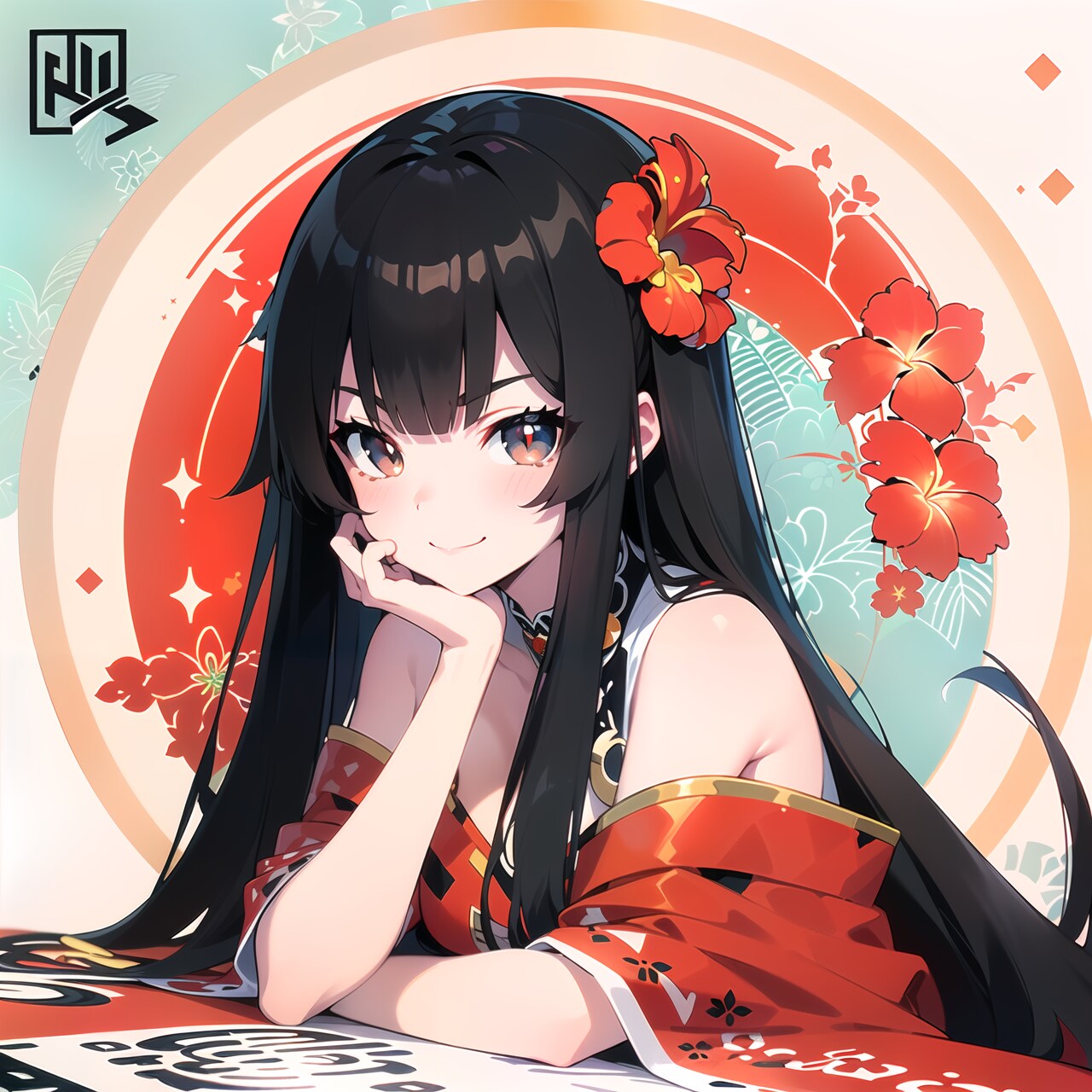 朱色に染まりし黒髪姫 | の人気AIイラスト・グラビア