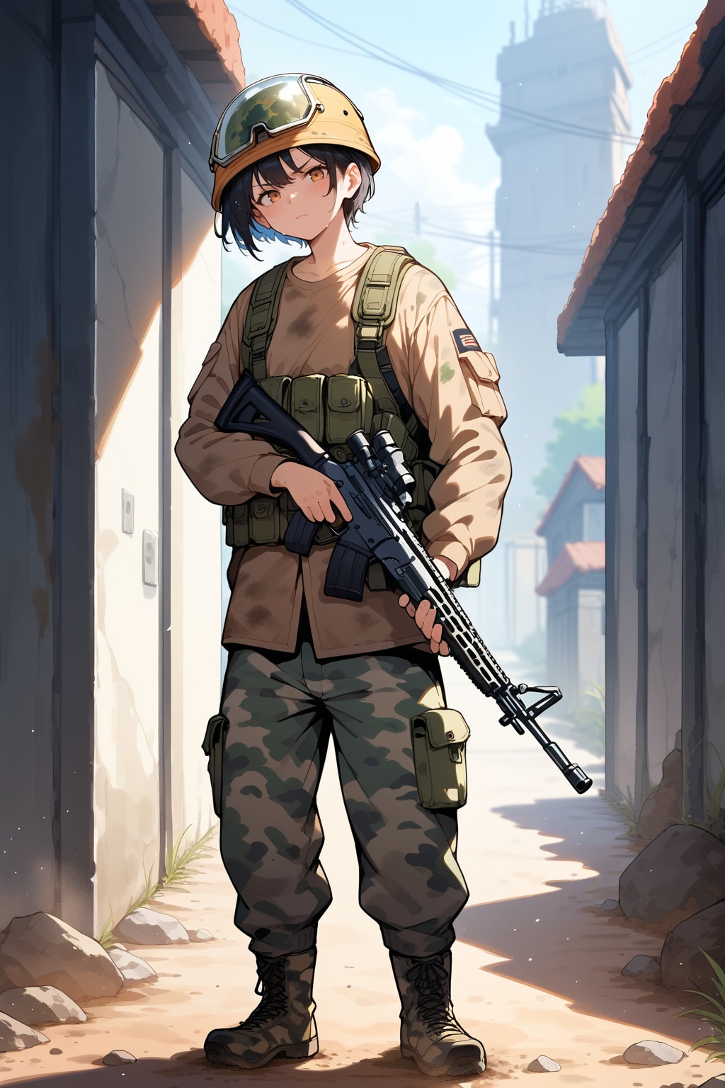 鉄兜とアサルトライフル