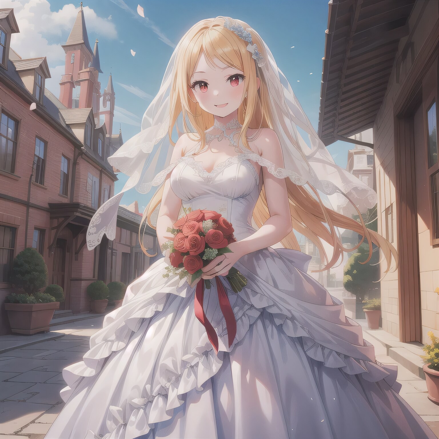 金髪ロングでウェディングドレスの少女７ | の人気AIイラスト・グラビア