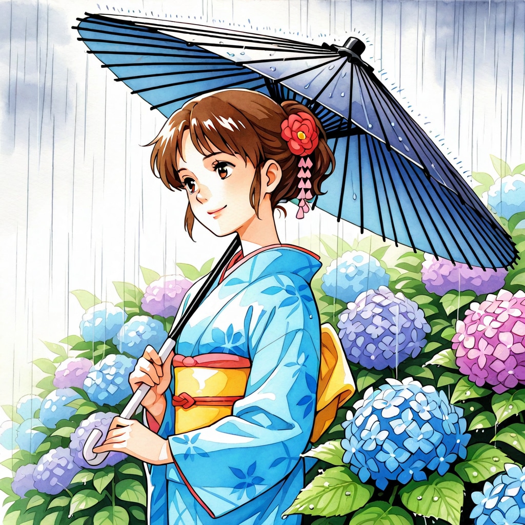 紫陽花と着物
