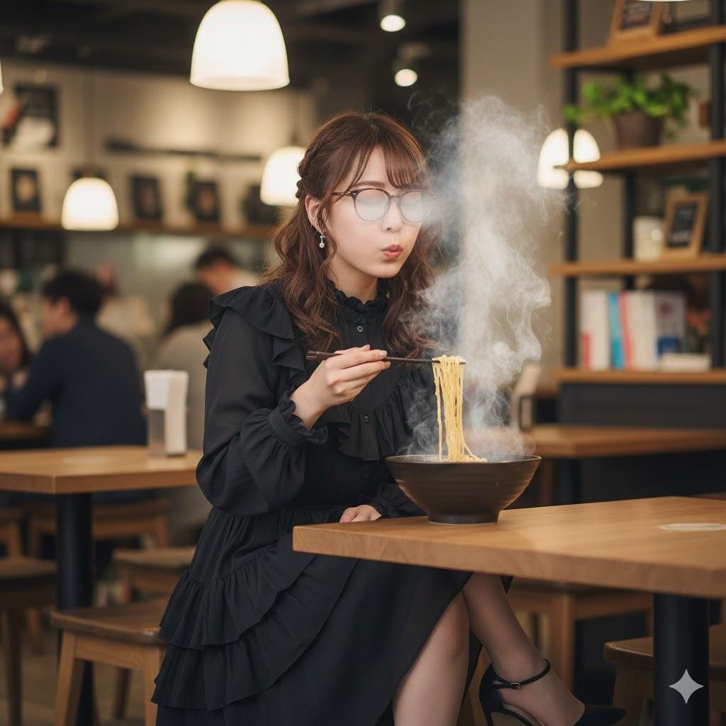 あつあつふーふー女子002《眼鏡湯気曇り》