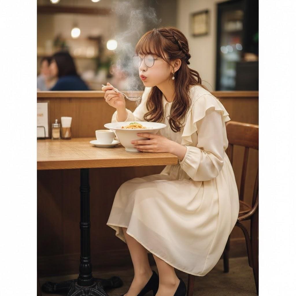 あつあつふーふー女子002《眼鏡湯気曇り》