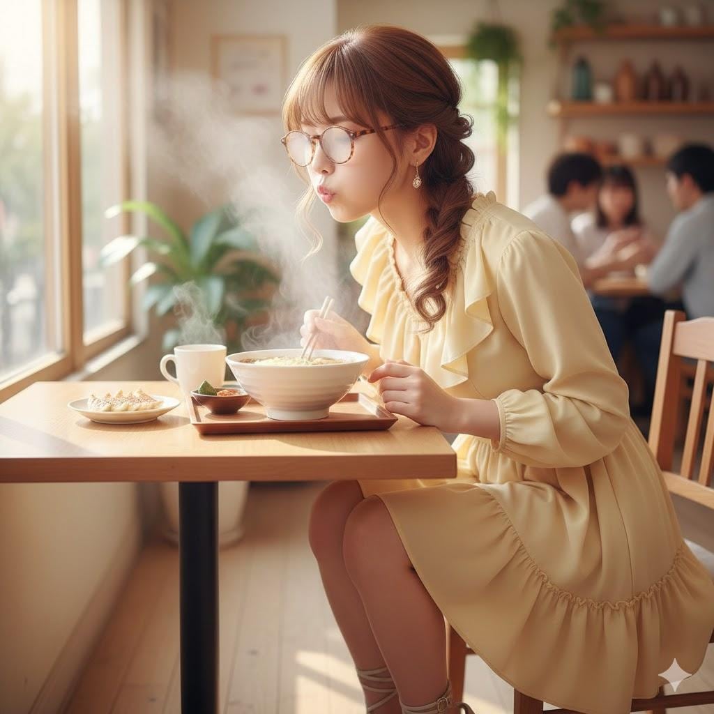 あつあつふーふー女子002《眼鏡湯気曇り》