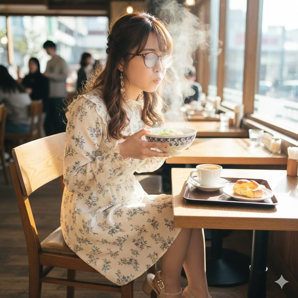 あつあつふーふー女子002《眼鏡湯気曇り》