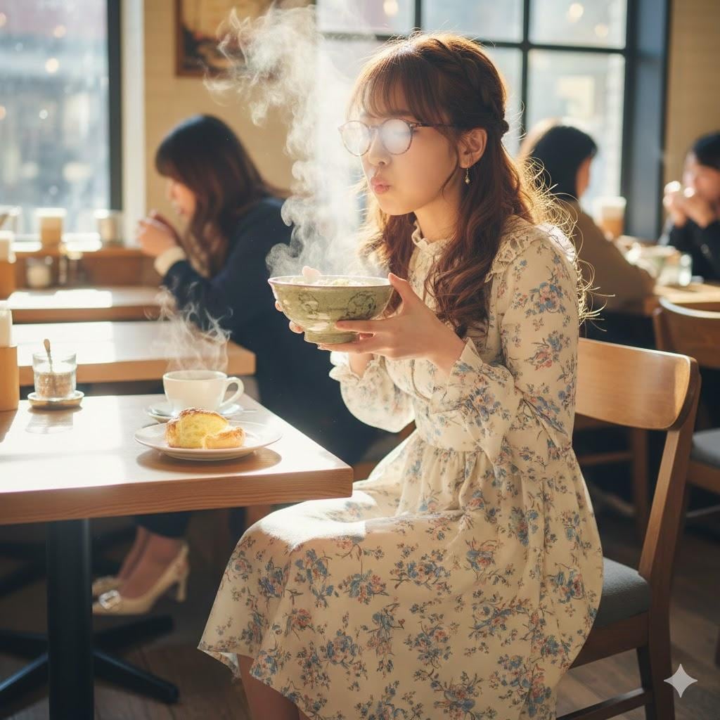 あつあつふーふー女子002《眼鏡湯気曇り》