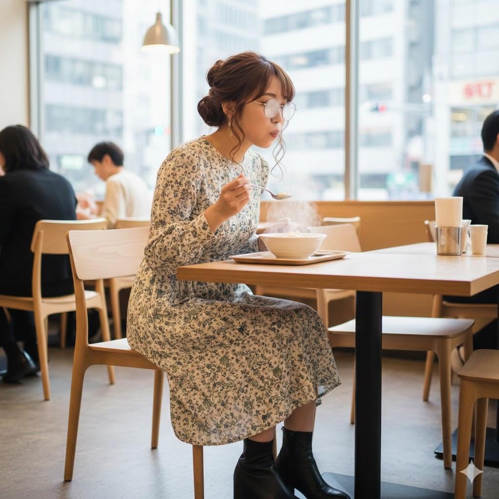 あつあつふーふー女子002《眼鏡湯気曇り》