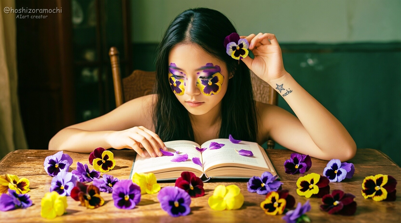 思考する花弁：パンジーの読書室