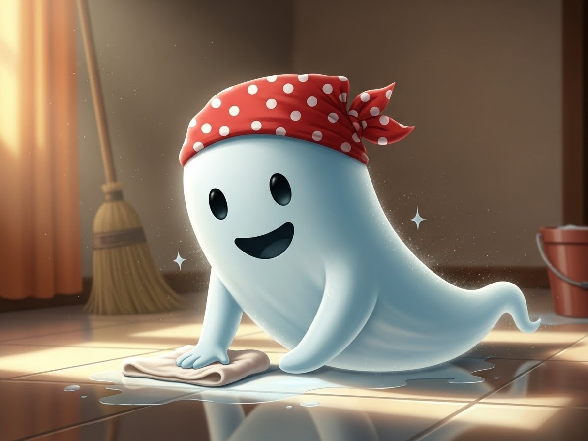 雑巾がけをするお化けさん | の人気AIイラスト・グラビア