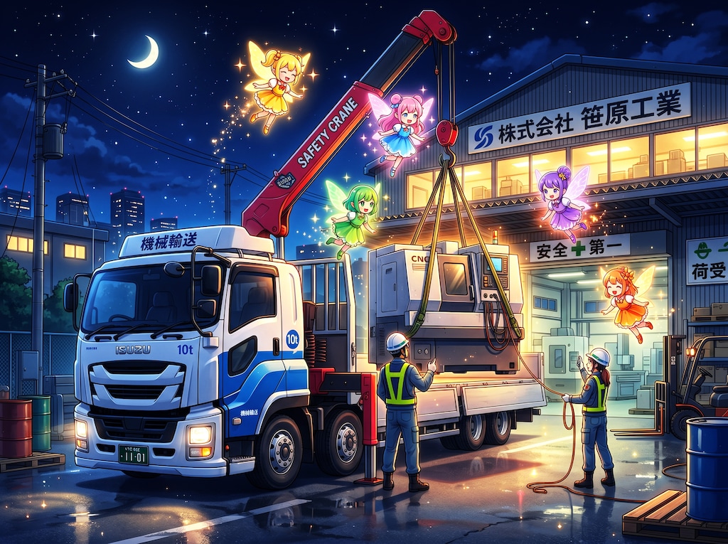 機械の搬入を見守る妖精と天使