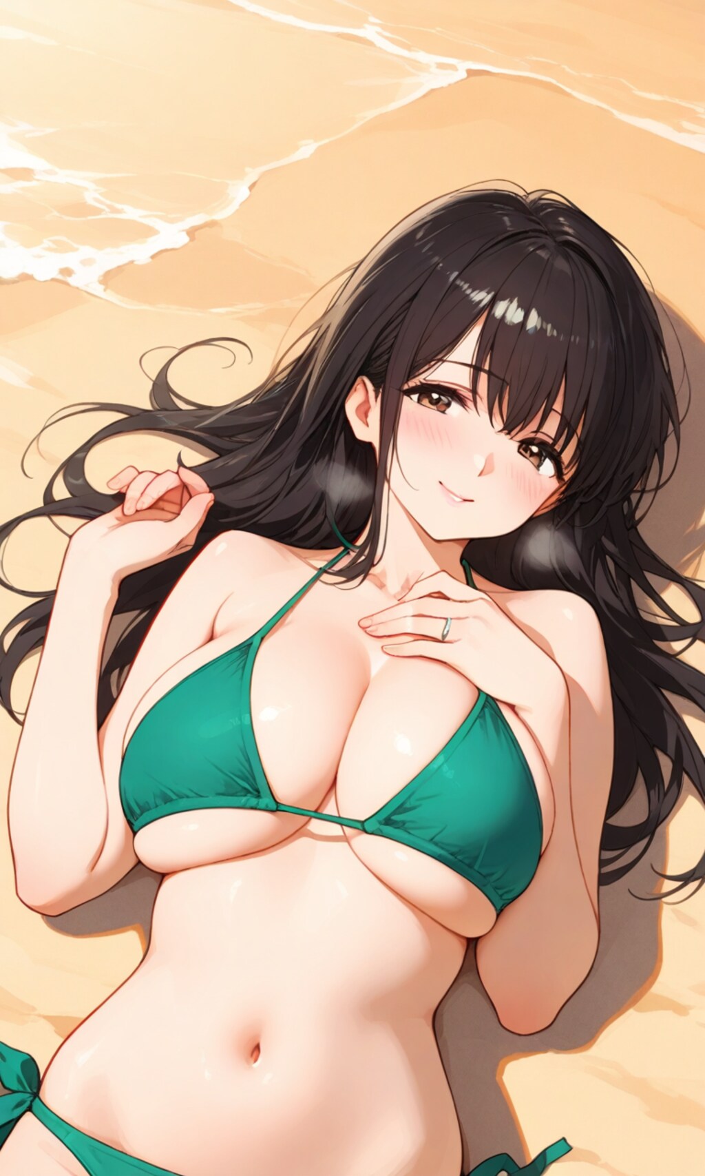 砂浜で寝そべって