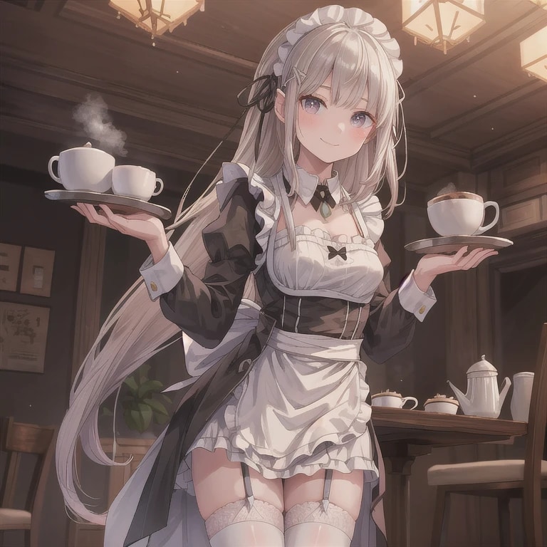 銀髪ロングでカフェの少女９ | の人気AIイラスト・グラビア