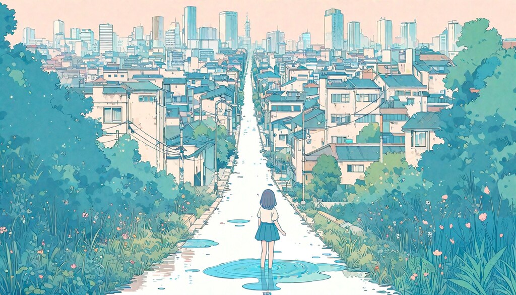 街と水たまり、少女217