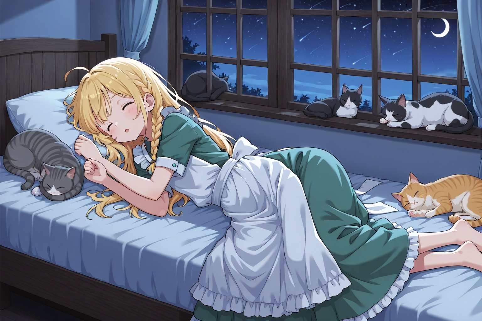 闇夜で眠る少女を狙う輝く瞳