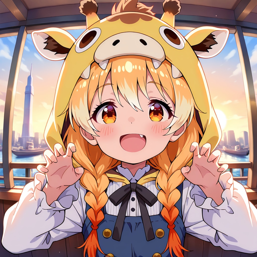 都会の夜明けとキリンフーディーみつあみちゃん | の人気AIイラスト・グラビア