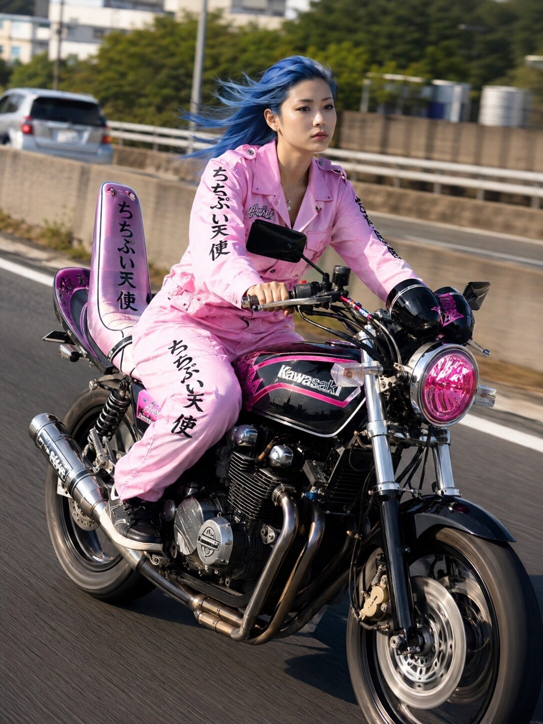 バイクで走る人