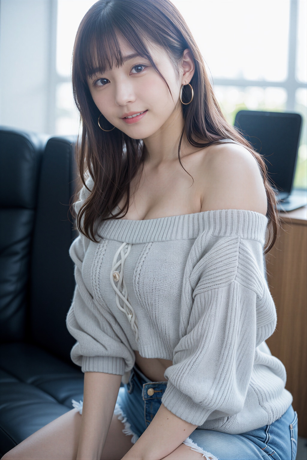 夏のオフショルセーター