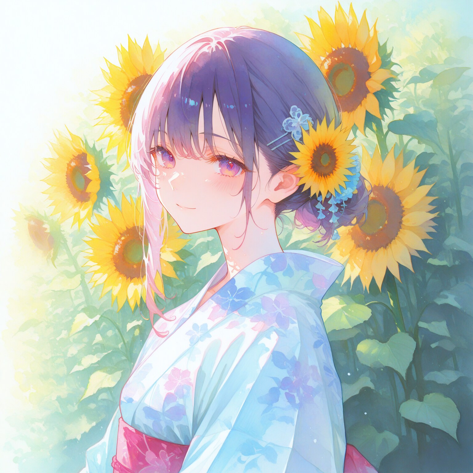 ひまわりと浴衣の少女 | の人気AIイラスト・グラビア