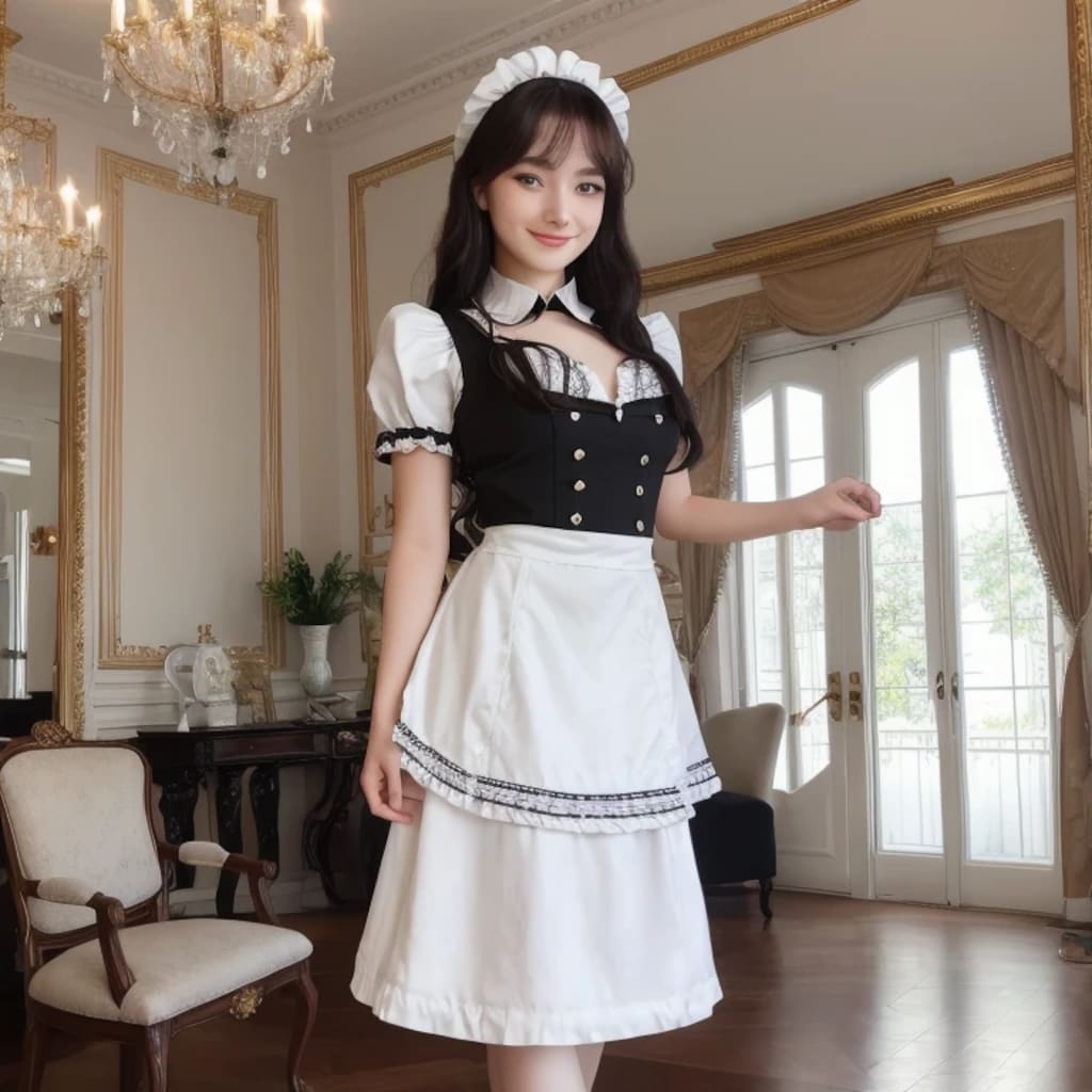 黒髪ロングでメイド服の美女１４１