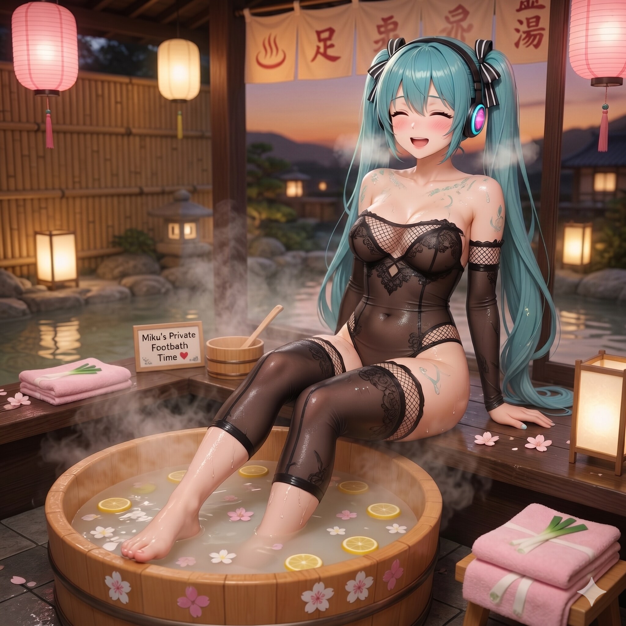 足湯を楽しんでいるミクさん