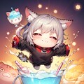 猫と握手する魔女デフォルメ版と2枚目に飲物から飛び出すデフォルメ猫 2枚目
