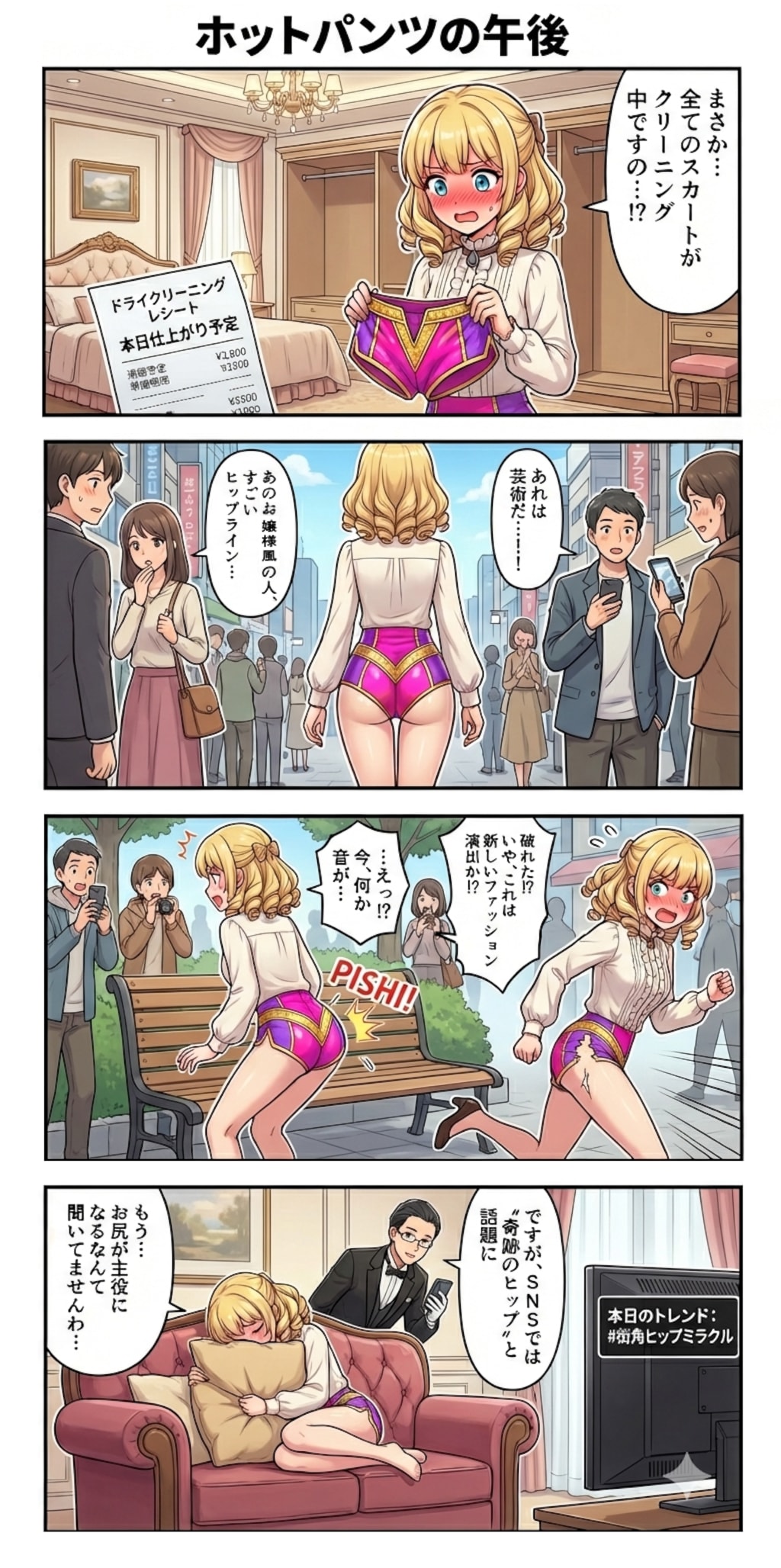 ホットパンツの午後（四コマ漫画【たた８】１２の１）