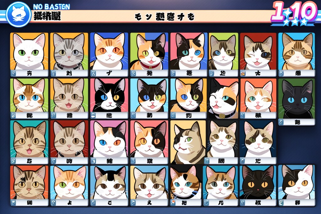 猫がキャラクターの格闘ゲームのキャラクターセレクト画面チャレンジ　８回目
