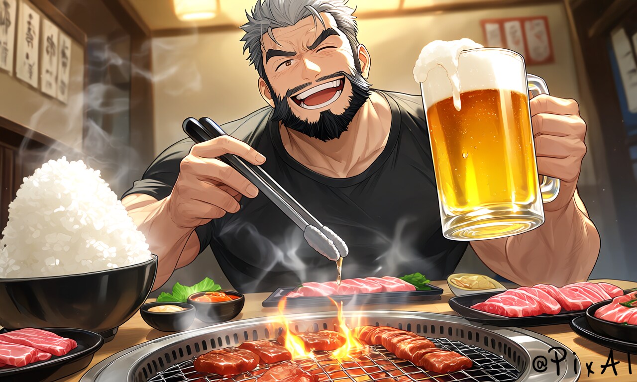 焼き肉とおっさん | の人気AIイラスト・グラビア