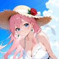 夏、浜辺、麦わら少女！ 2枚目