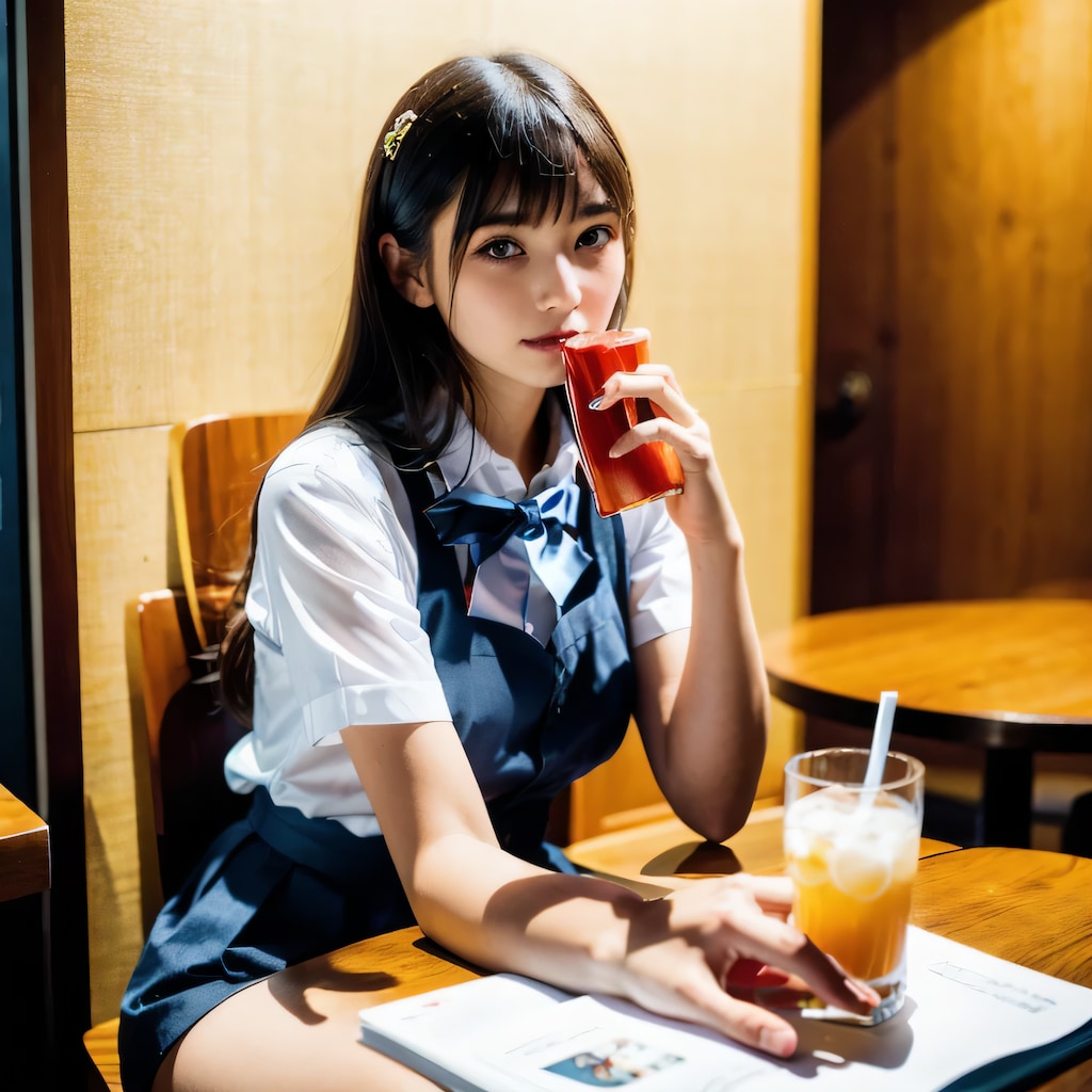黒髪ロングで喫茶店の美女