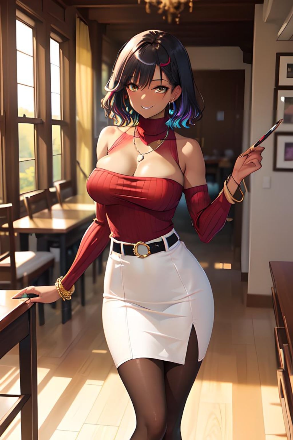 褐色ニットセータードレスギャル