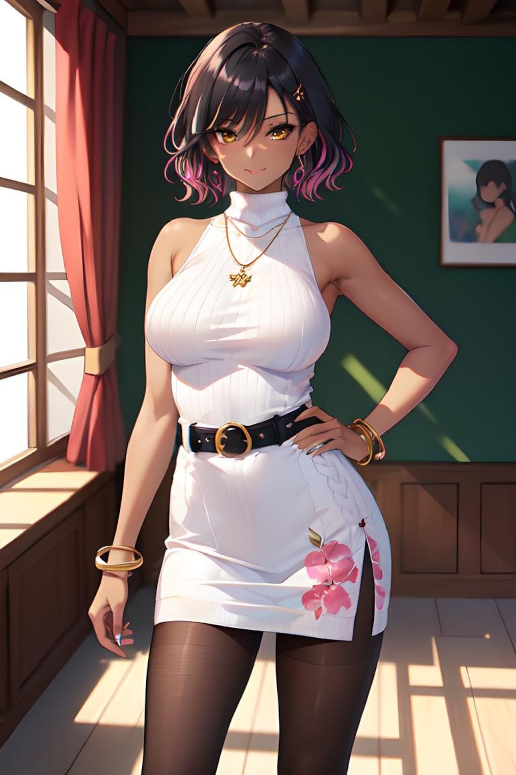 褐色ニットセータードレスギャル