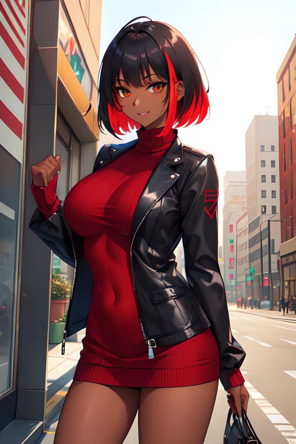 褐色ニットセータードレスギャル